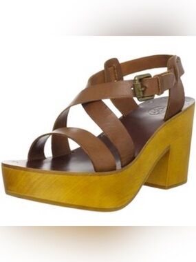 *FLAWED* ASH Wonder Platform Camel Sandals w/ Leather Straps Wooden Heels